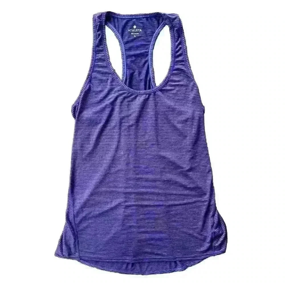 Athleta Women's Pinstripes Scoopneck Racerback Athletic Tank Top Purple Large